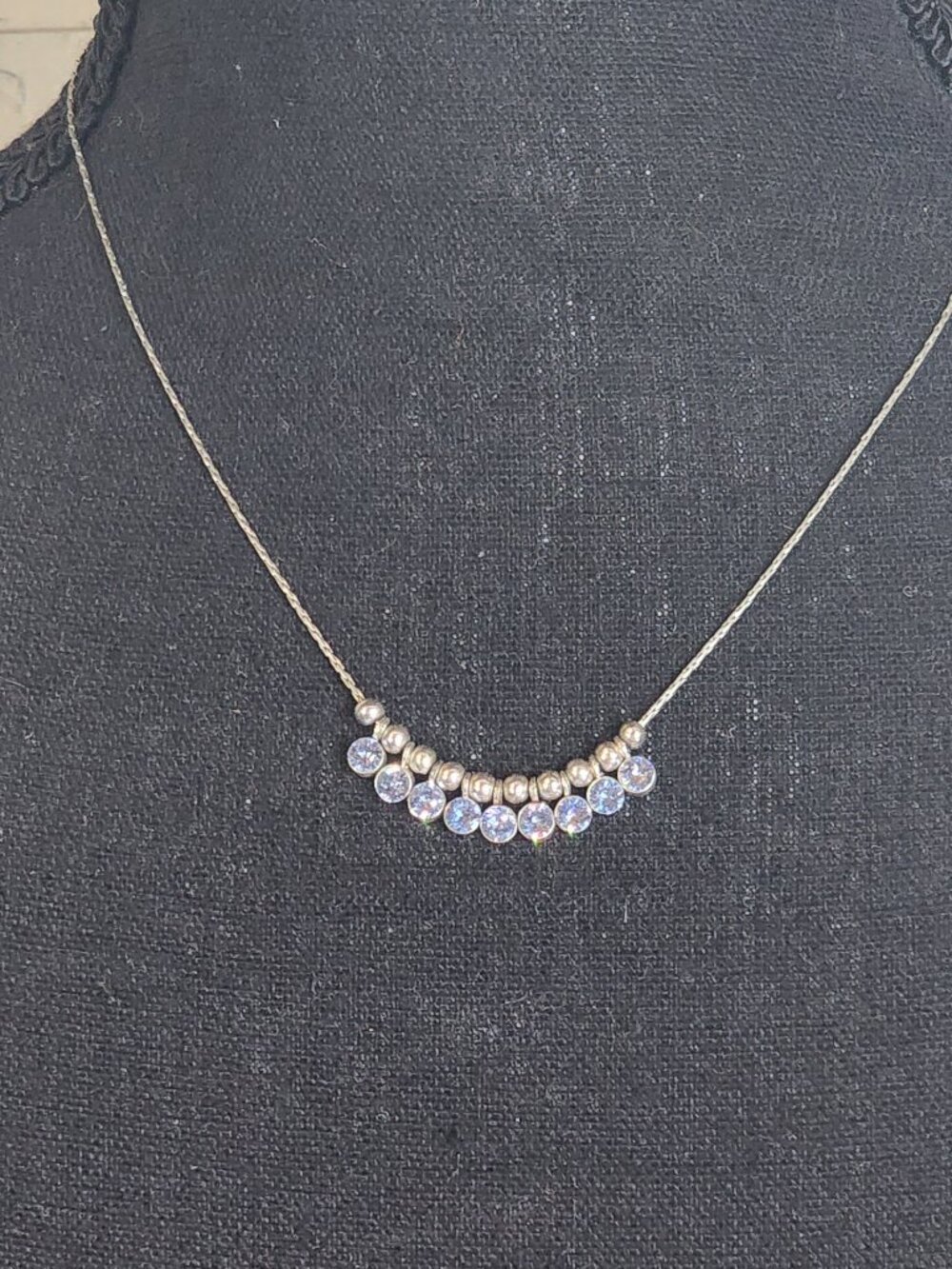 Light Blue Crystal Rhinestone Silver Tone Beaded Dainty 16" Necklace w/3.25" Ext